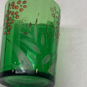 turn of the century green water glass with enameled flowers 