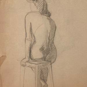 framed 1940's nude drawing by Marie~Louise Belloir 