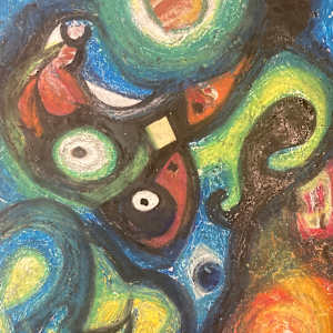 unframed abstract bright colored painting on paper 