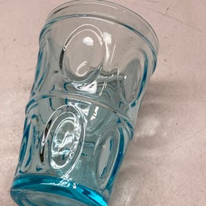 turn of the century blue  water art glass vase with molded pattern 