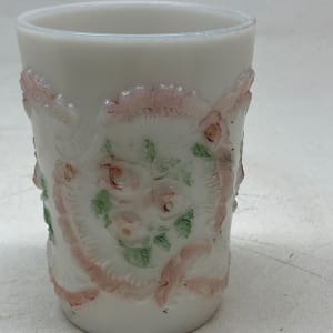 turn of the century white and pink water art glass vase with molded pattern 