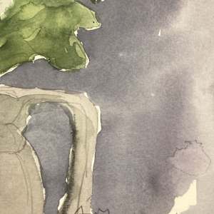 Original watercolor of still-life with yellow flowers  and blue background 