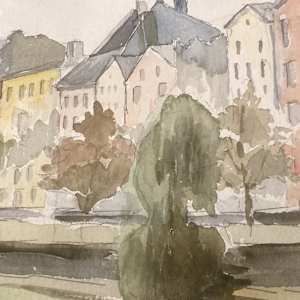 Original watercolor of European landscape 