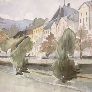 Original watercolor of European landscape 