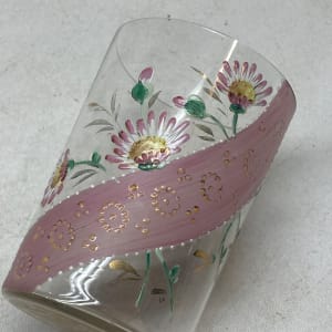 turn of the century clear with pink sash water glass with enameled flowers 