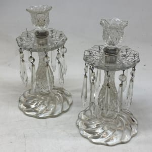 pressed glass candlesticks with prisms 