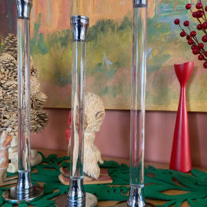 set of 3 lucite and chrome candlesticks 