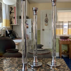 set of 3 lucite and chrome candlesticks 