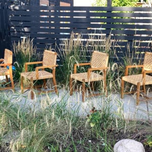 pair of  Mexican  woven chairs with woven seat 