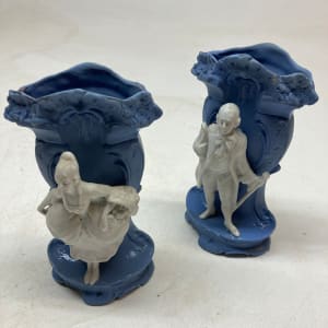 pair of blue and white figural vases 