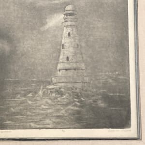 Framed lighthouse etching 