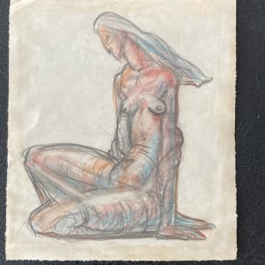 Original framed drawing of a seated Art Deco nude figure 