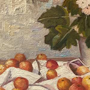 Original painting of oranges on a table 