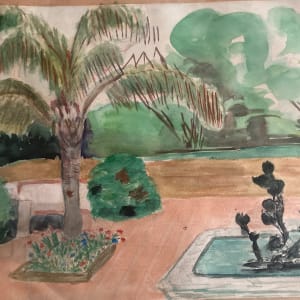 vintage unframed watercolor with palm trees and cactus 