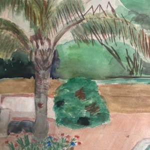 vintage unframed watercolor with palm trees and cactus 