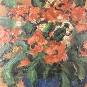 Original floral still life with vase painted on board 