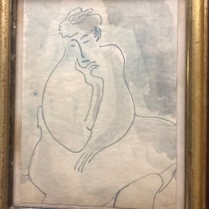 Original framed watercolor line drawing of woman 