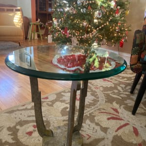 Modern glass top metal base accent table 