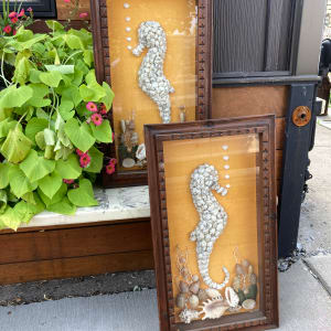 Pair of 1950's framed  seahorse shell art 