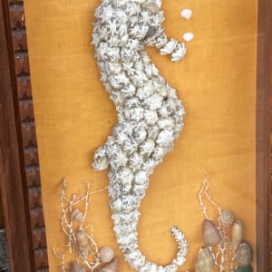 Pair of 1950's framed  seahorse shell art 