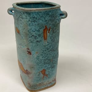 Handmade pottery vase with cave drawing scenes 