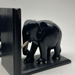 pair of ebony carved elephant bookends 