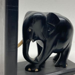 pair of ebony carved elephant bookends 