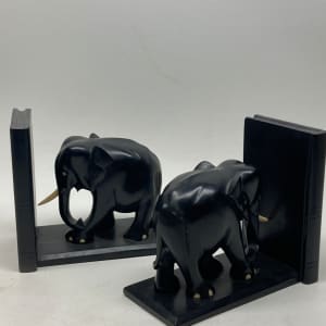 pair of ebony carved elephant bookends 