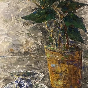 Original painting on paper of plant in flower pot 