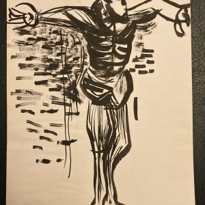 Original vintage ink drawing of a crucifix by James Quentin Young 