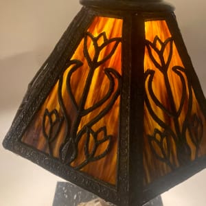 Cherub lamp with stained glass shade 