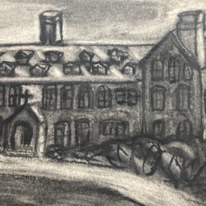 unframed James Quentin Young pastel of monastery 