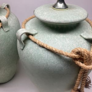 pair of post modern pottery lamps 