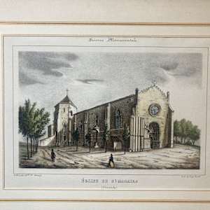 Hand colored engraving circa 1860's ~ Eglise De St. Macaire 