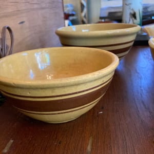 pair of brown stripe bowls 