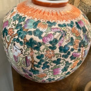 Larger decorated orange satsuma round vase 