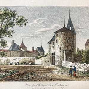 Hand colored engraving circa 1860's ~ Vue du Chateau de Montaigne 