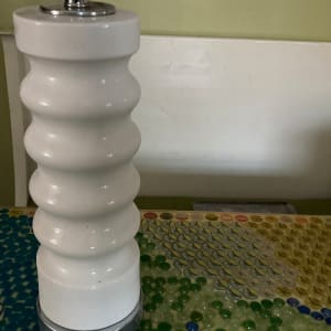 Mid century modern white ribbed pottery lamp with chrome base 