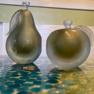 Murano Barbini hand blown art glass pear and apple bookends 