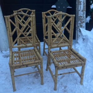 Set of 4 vintage bamboo dining chairs 