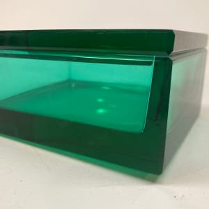 Emerald glass colored covered perfume powdered dish 
