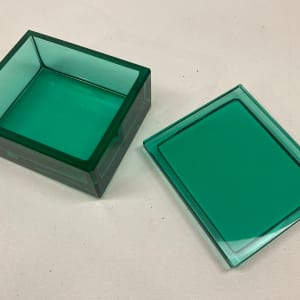 Emerald glass colored covered perfume powdered dish 