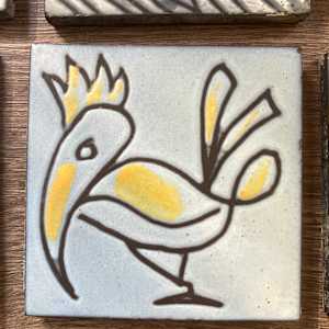 1960's Hand painted modern style tile ~ birds 