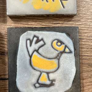 1960's Hand painted modern style tile ~ birds 