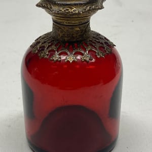 turn of the century grand tour Parisian ruby glass vase with Arc de Triumph picture 