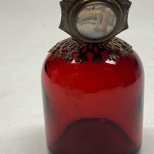 turn of the century grand tour Parisian ruby glass vase with Arc de Triumph picture 