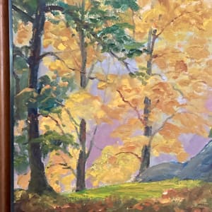 Framed G. T. Carl Olson autumn landscape with rock painting 