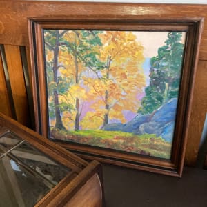 Framed G. T. Carl Olson autumn landscape with rock painting 