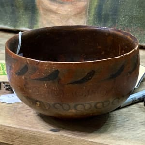 Early hand painted Scandinavian wooden bowl 