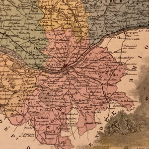 hand colored 1830's Loire French map 